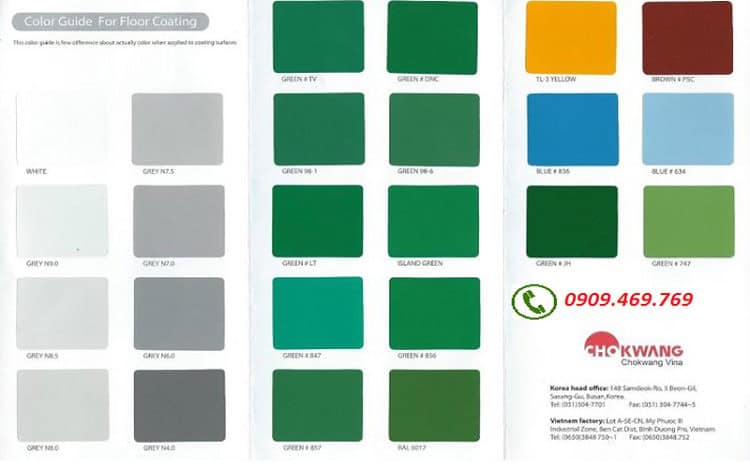 Bảng màu sơn Epoxy Chokwang Hàn Quốc