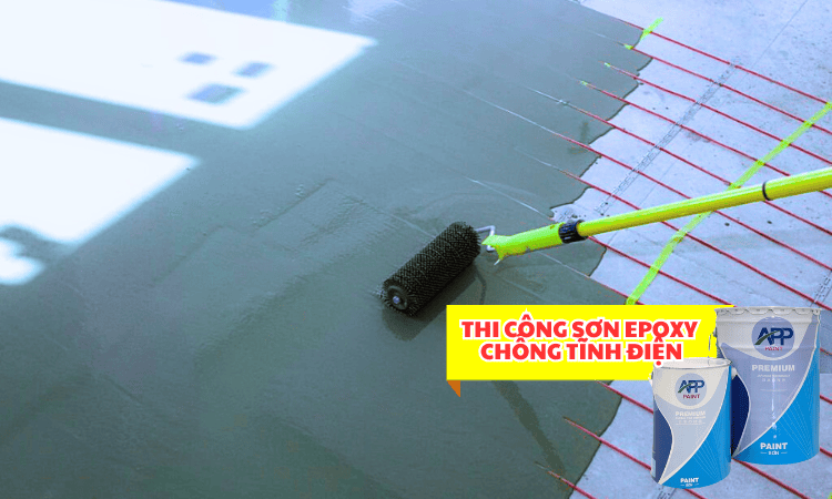 Hình ảnh: Lắp đặt lưới băng đồng là bước quan trọng trong hệ thống sơn epoxy chống tĩnh điện.