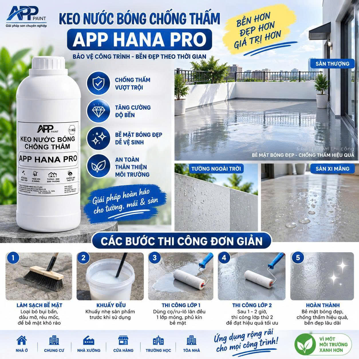 Thi công keo chống thấm nước APP HANA PRO